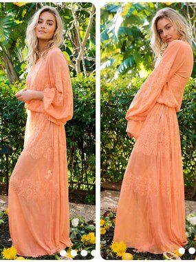 We are HAH Royal Hahness Maxi Dress Summer Lace Bishop Sleeve